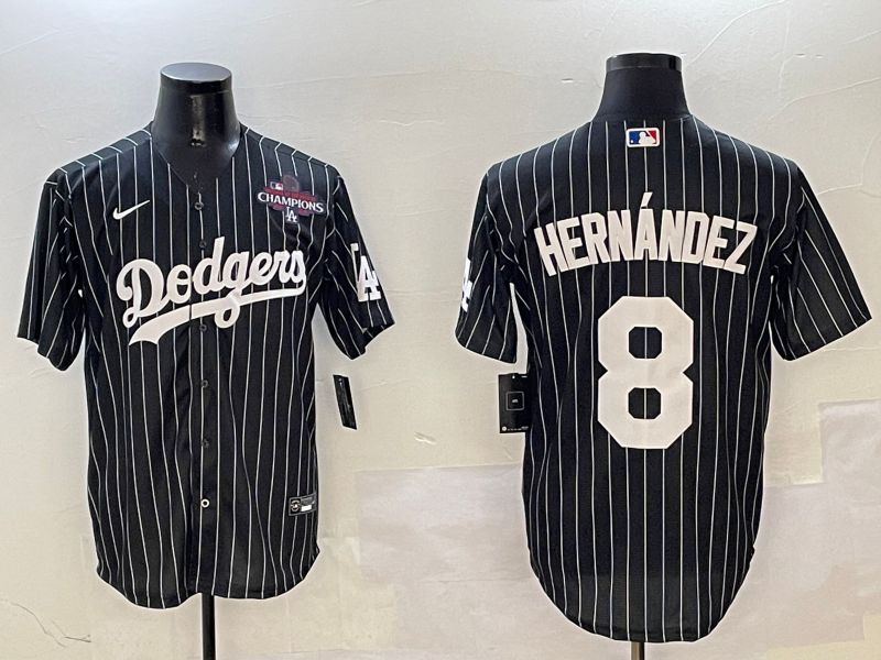 Men Los Angeles Dodgers 8 Hernandez Black Stripe Jointly Name 2025 Nike MLB Jersey style 5